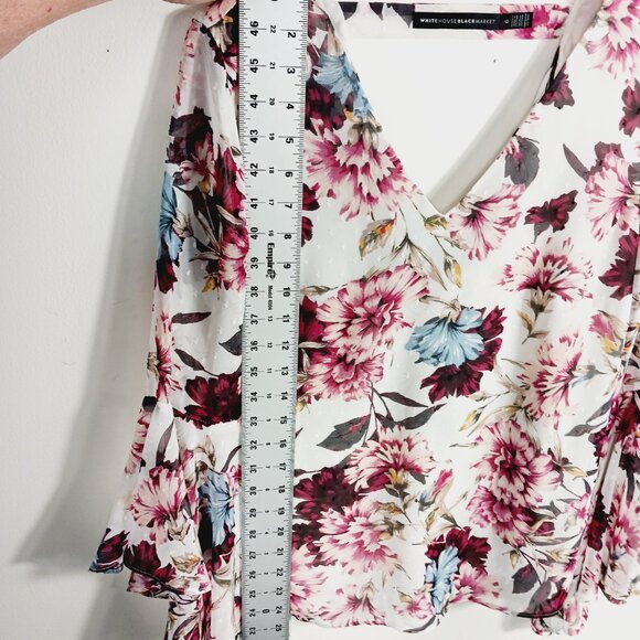 White House Black Market Size 6 Floral Top, Long Sleeve, Back w/ Draping, Boho - Picture 13 of 16